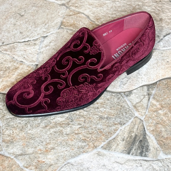 Terroni Burgundy Men\'s Slip-On Dress Shoe-Faux Suede-Paisley Print-Fashionable main image 6